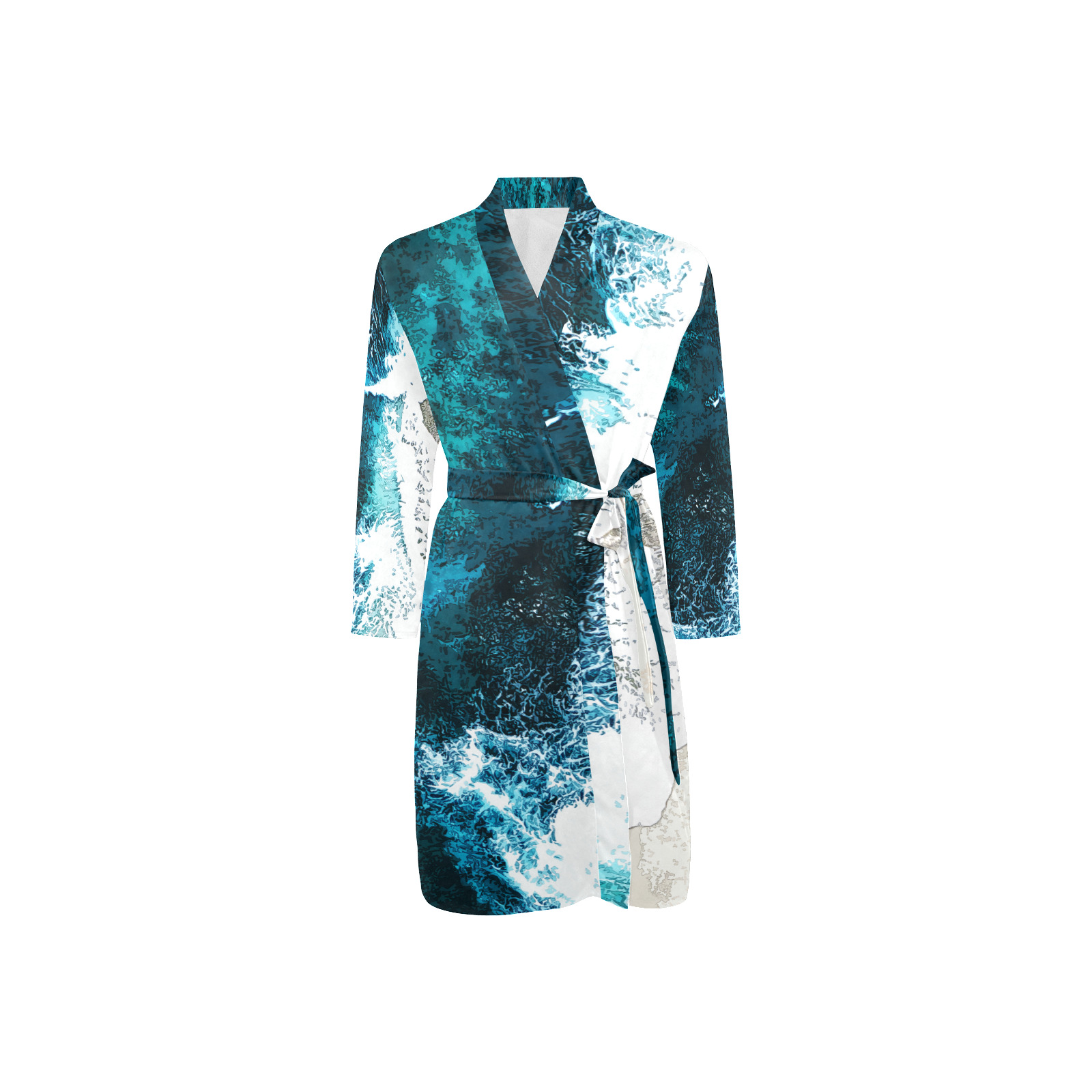 Ocean And Beach Men's Long Sleeve Belted Night Robe (Model H56)