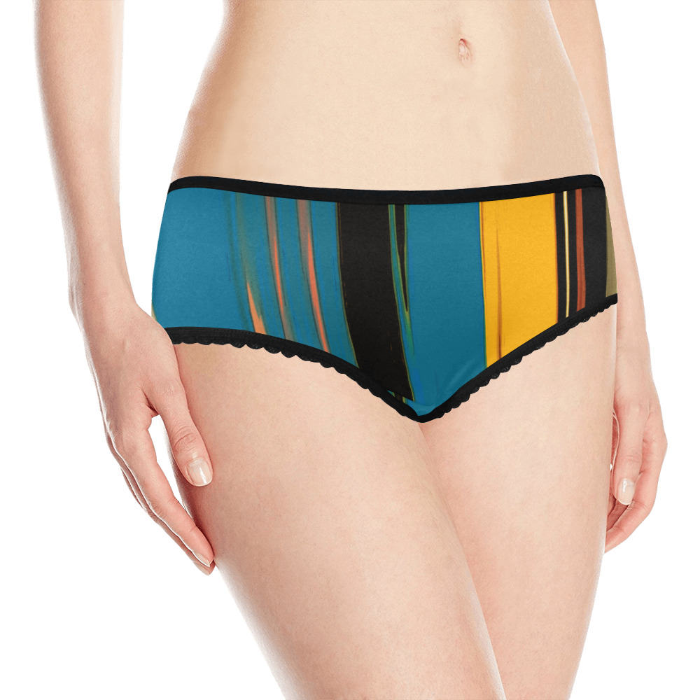 Black Turquoise And Orange Go! Abstract Art Women's All Over Print Classic Briefs (Model L13)