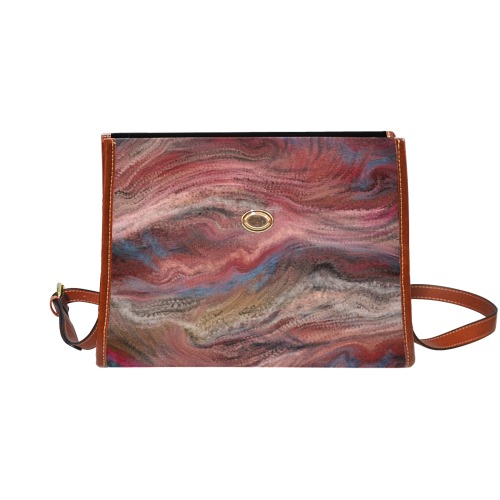 red waves Waterproof Canvas Bag-Brown (All Over Print) (Model 1641)