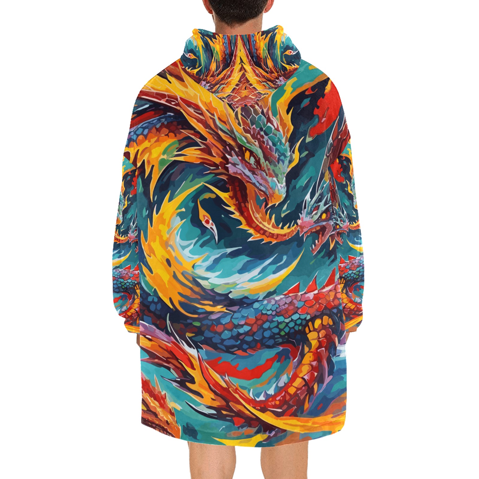 Fantasy fire dragons, flames and smoke art. Blanket Hoodie for Men