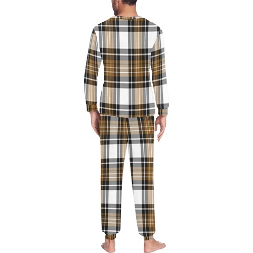 Brown Black Plaid Men's All Over Print Pajama Set with Custom Cuff