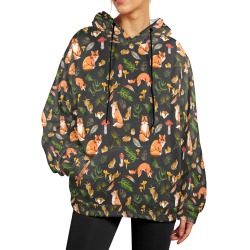 Foxes & rabbits autumn forest II-02 Women's Flannel Hoodie (Model H63)