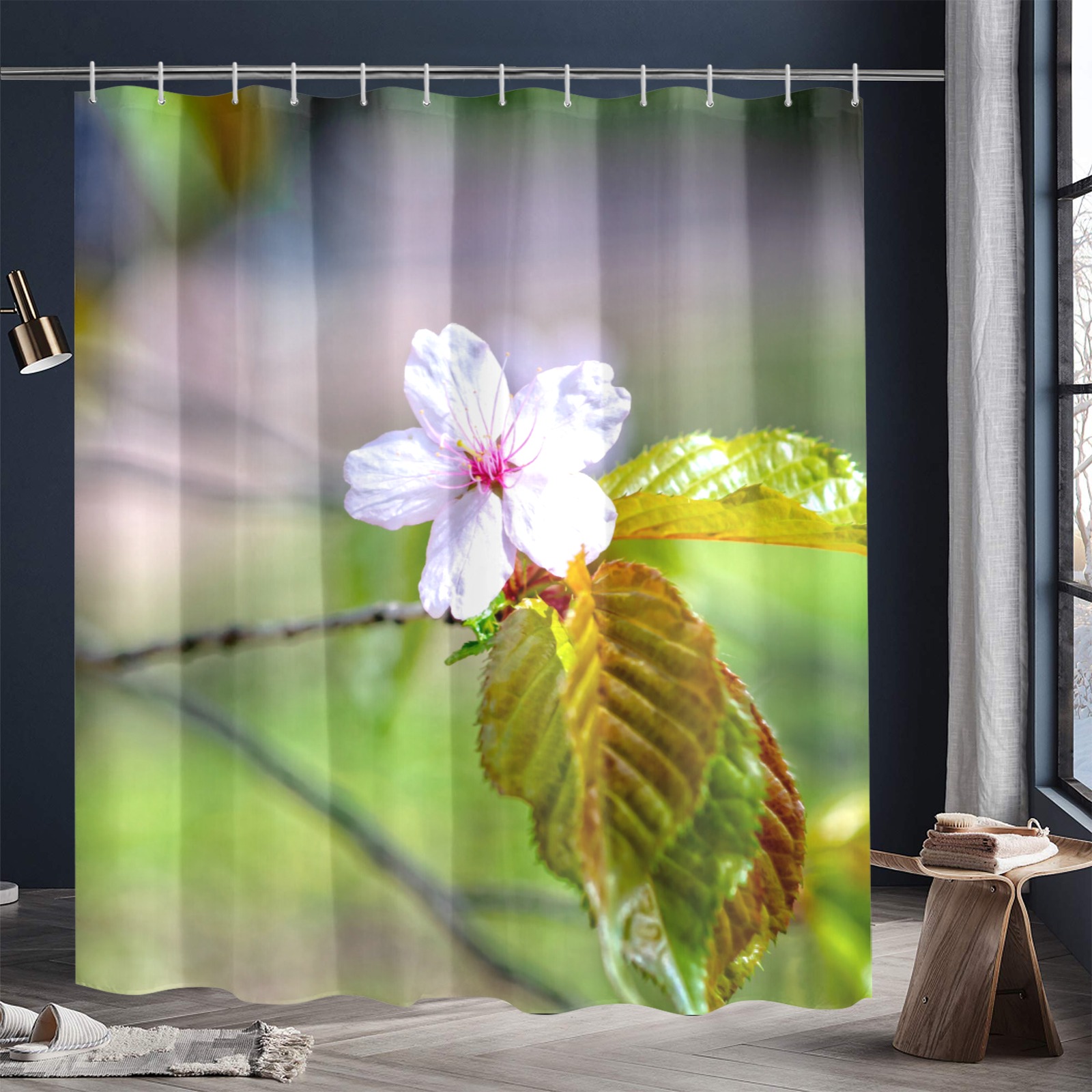 One sakura cherry flowers on a tree in spring. Shower Curtain 72"x84"