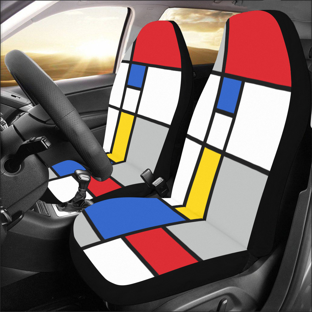 Geometric Retro Mondrian Style Color Composition Car Seat Covers (Set of 2)