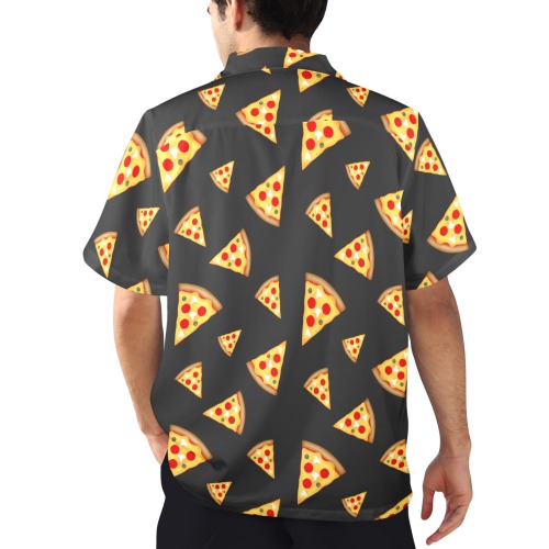 Cool and fun pizza slices pattern dark gray Men's All Over Print Hawaiian Shirt (Model T58)