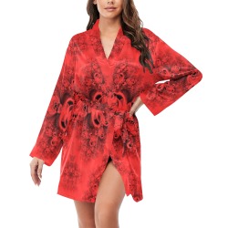 Autumn Reds in the Garden Frost Fractal Women's Long Sleeve Belted Night Robe