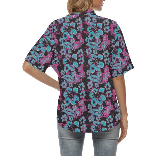 Blue Surrealistic Floral All Over Print Hawaiian Shirt for Women (Model T58)