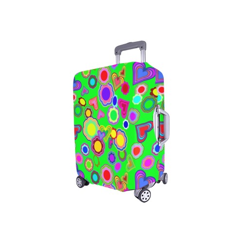 Groovy Hearts and Flowers Green Luggage Cover/Small 18"-21"