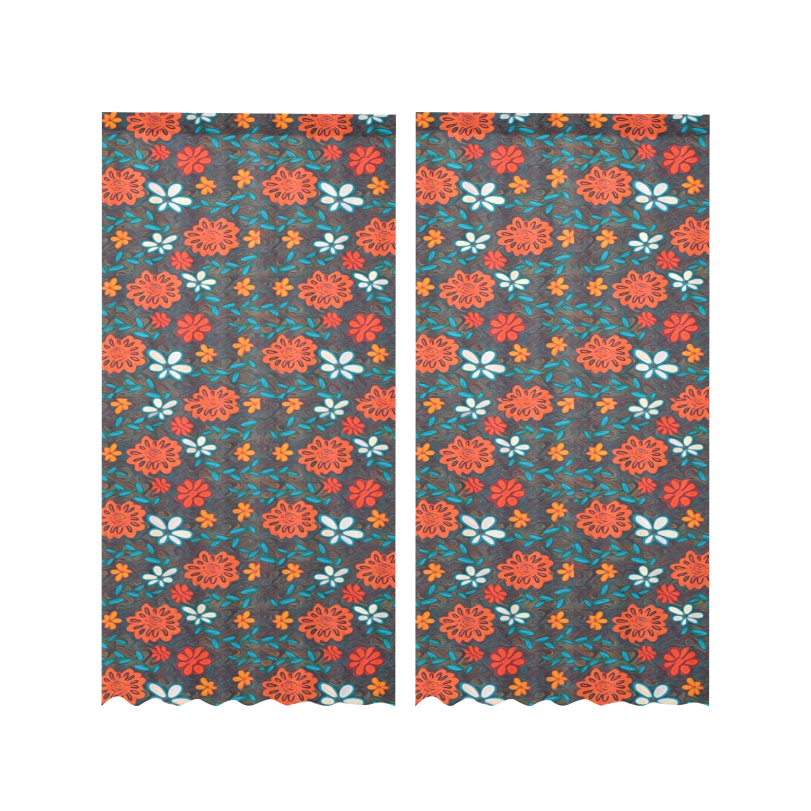 Pretty floral pattern Gauze Curtain 28"x84" (Two-Piece)