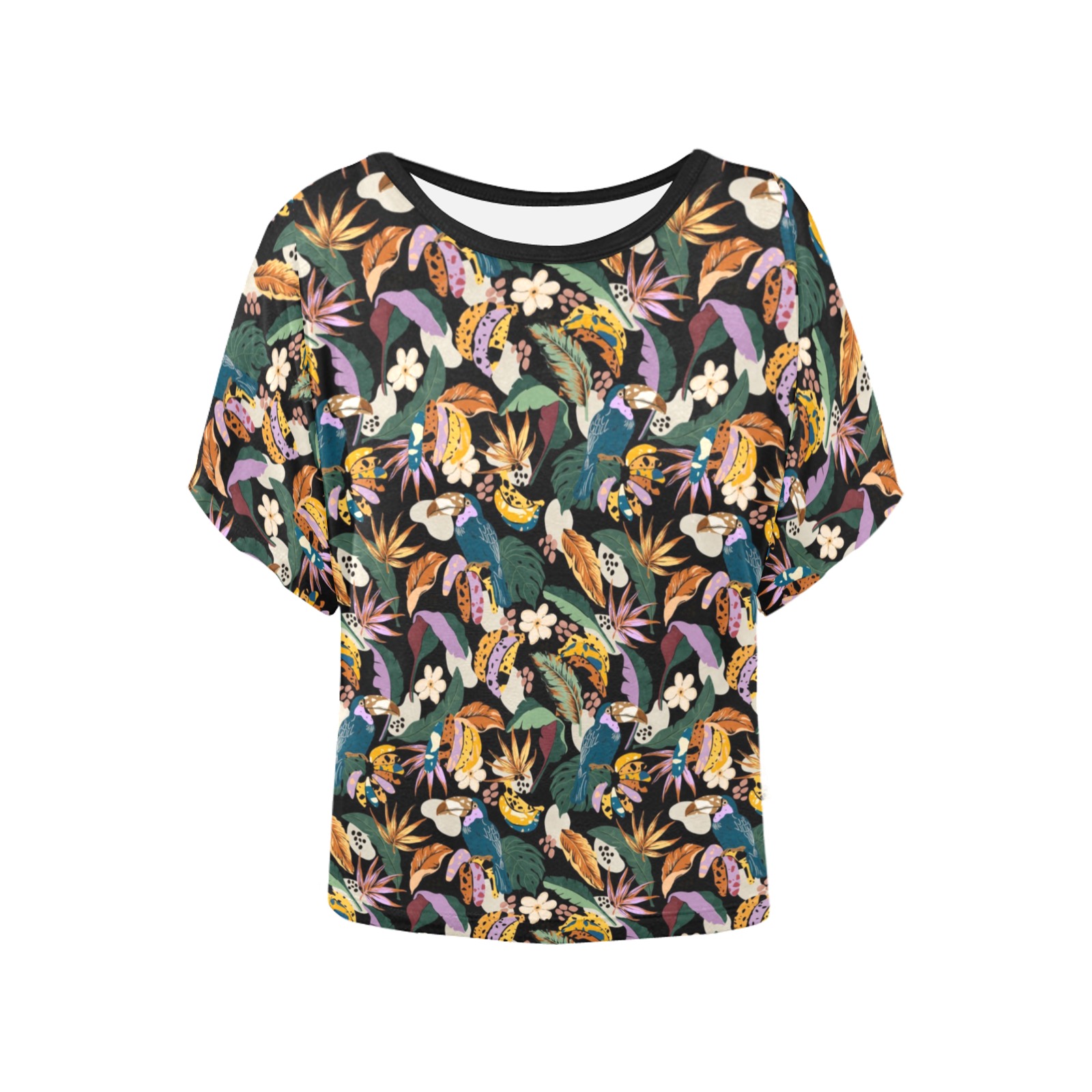 Toucans in the modern colorful dark jungle Women's Batwing-Sleeved Blouse T shirt (Model T44)