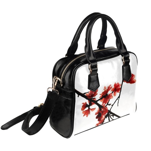 Red Peach Flower Handbag, Floral Leather Purse, Original Art Deco Chinoiserie Bag Shoulder Handbag (Model 1634)