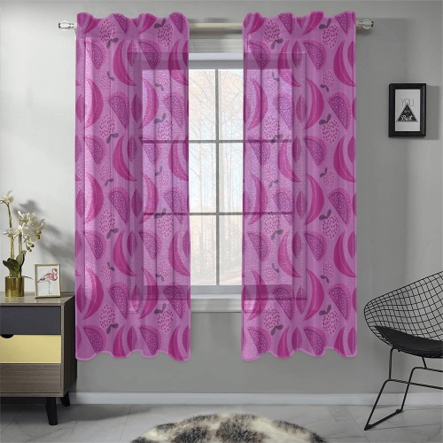Purple pink fruit pattern Gauze Curtain 28"x63" (Two-Piece)