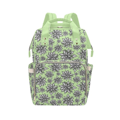 Creekside Floret pattern green Multi-Function Diaper Backpack/Diaper Bag (Model 1688)
