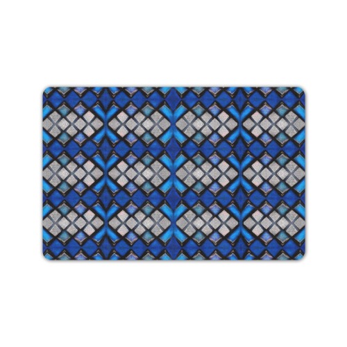blue and silver repeating pattern Doormat 24"x16" (Black Base)