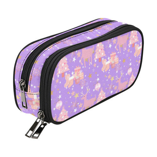 Pink and Purple and Gold Christmas Design Pencil Pouch/Large (Model 1680)