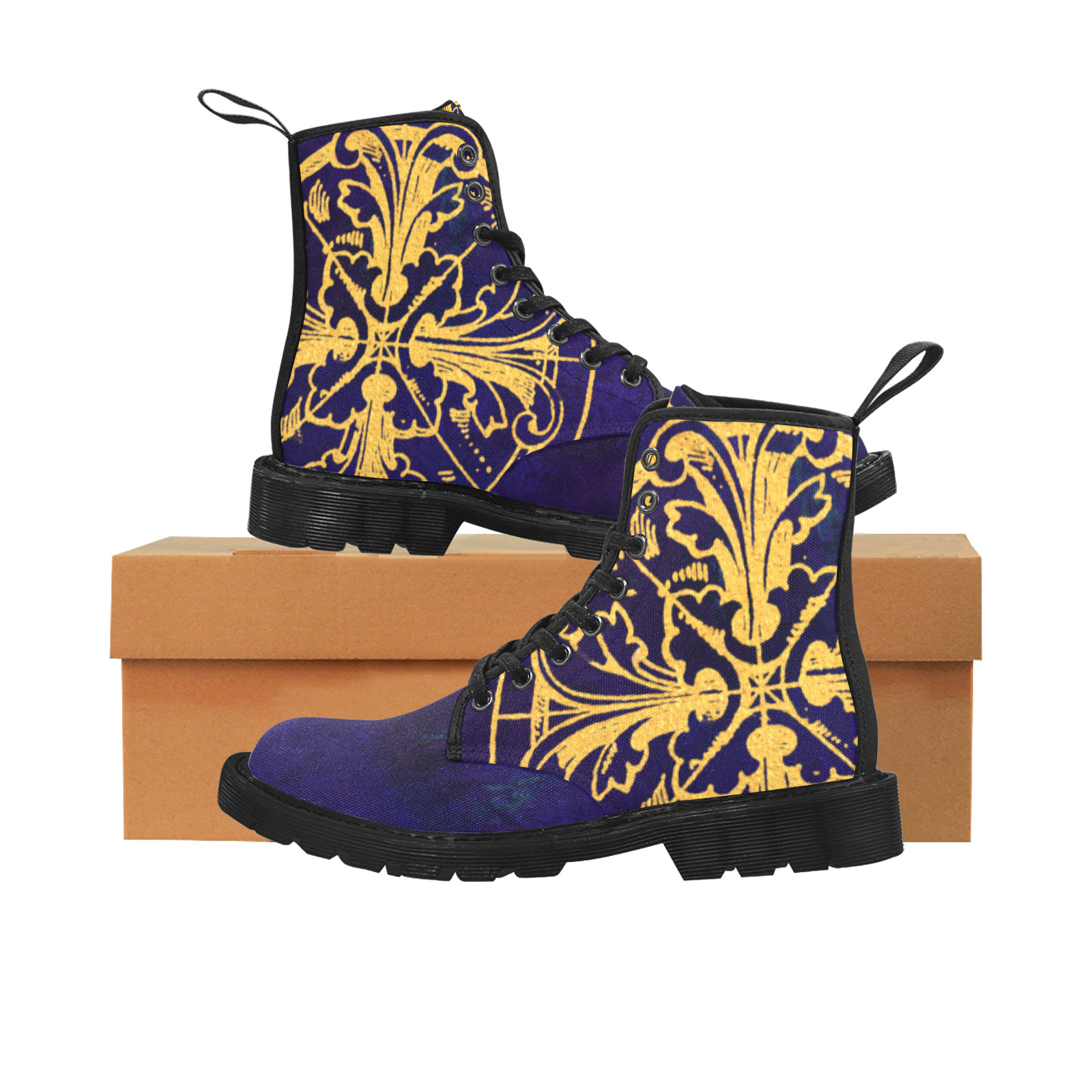 1203 PurpleGold Medallion Martin Boots for Women (Black) (Model 1203H)