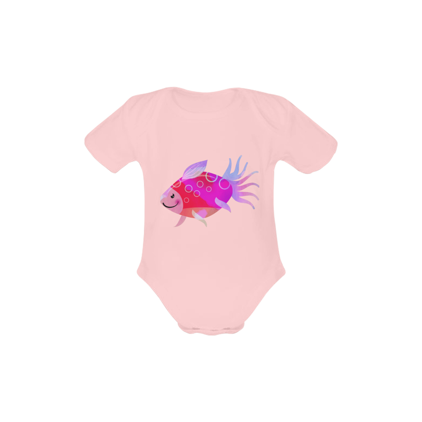 Pink Aquarium Fancy Fish Cartoon Baby Powder Organic Short Sleeve One Piece (Model T28)