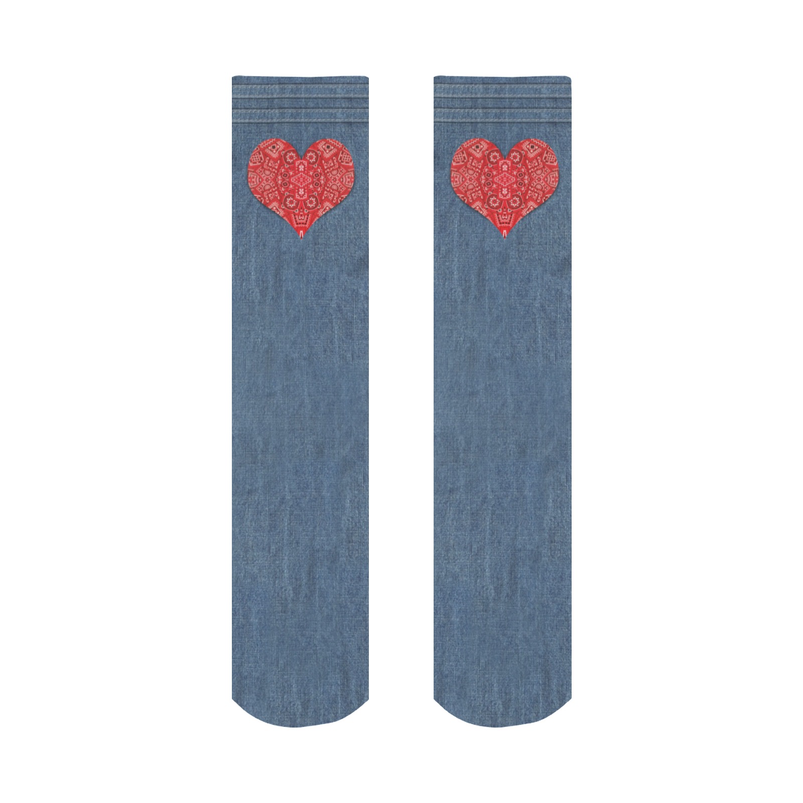 Bandana Heart and Denim-Look All Over Print Socks for Women