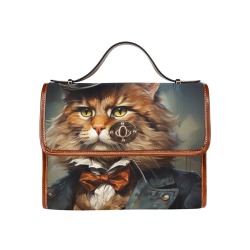 Gentleman Cat Satchel Handbag Waterproof Canvas Bag-Brown (All Over Print) (Model 1641)