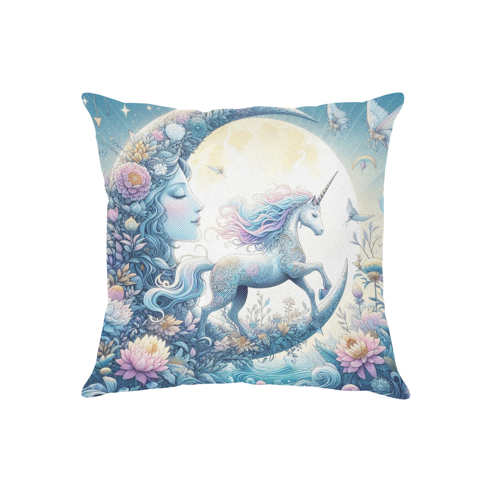 Unicorn And The Moon Linen Zippered Pillowcase 18"x18"(Two Sides)