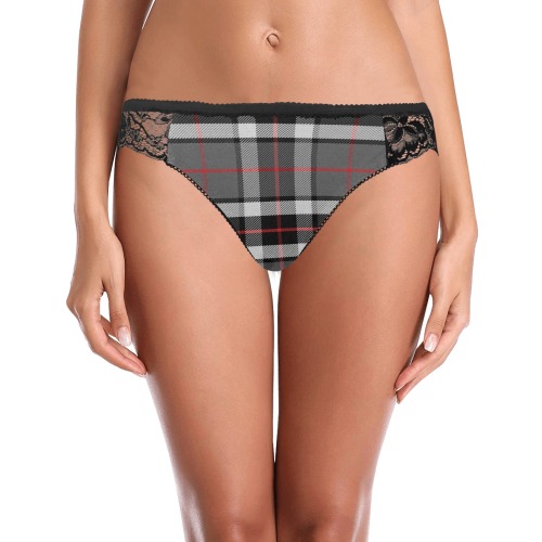 Grey Plaid Womens Women's Lace Panty (Model L41)