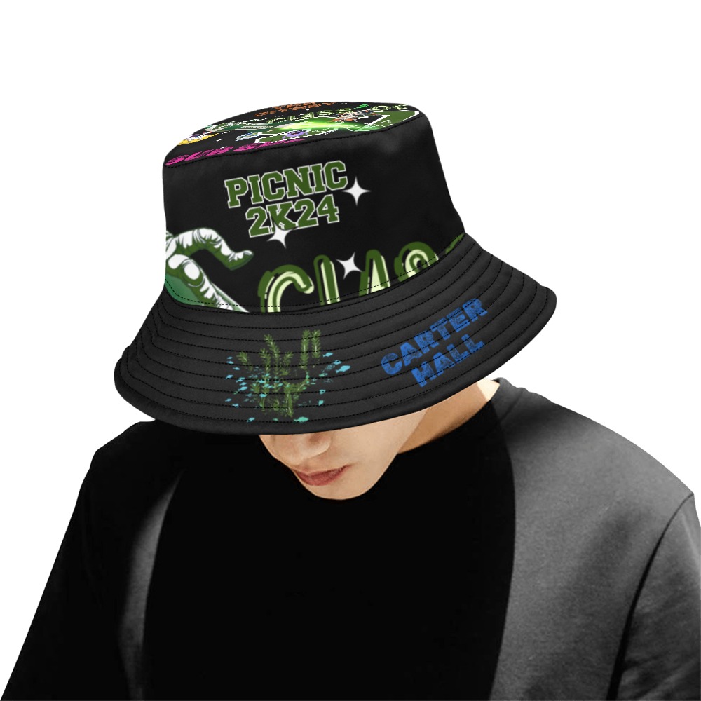 M Jean Central Black All Over Print Bucket Hat for Men