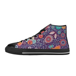 Adorable Folk Art Style Floral Women's Classic High Top Canvas Shoes (Model 017)