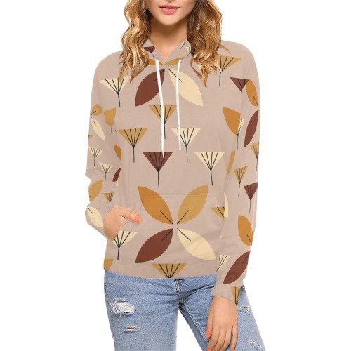 Beautiful Vintage Tan Abstract Floral All Over Print Hoodie for Women (USA Size) (Model H13)