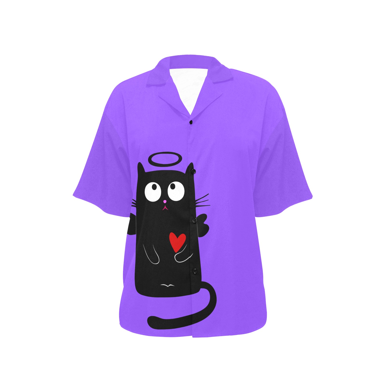 Angelic Cat on Purple All Over Print Hawaiian Shirt for Women (Model T58)