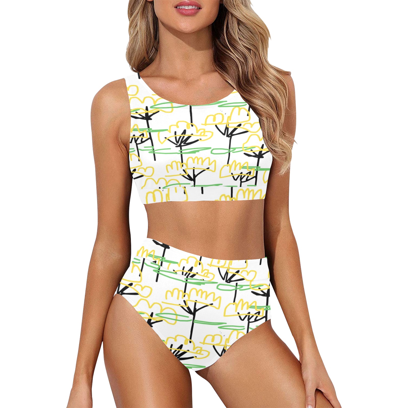 cartoon pattern Crop Top Bikini Set (Model S21)