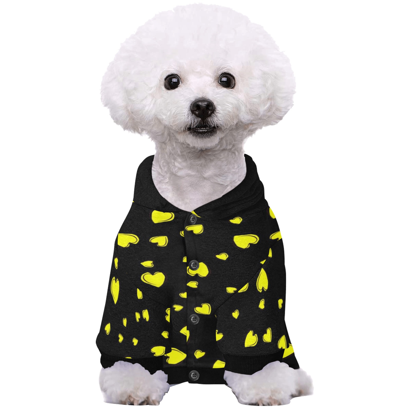 Yellow Hearts Floating on Black Pet Dog Hoodie