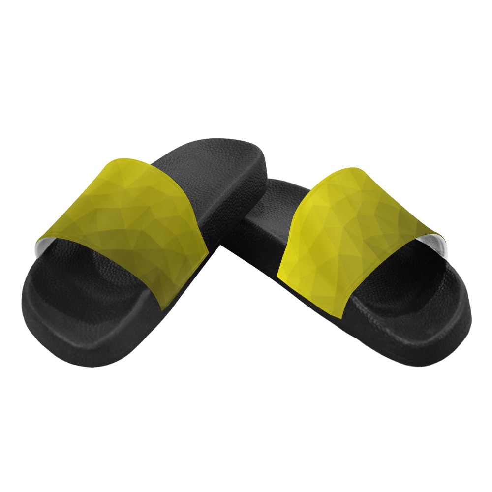 Yellow gradient geometric mesh pattern Women's Slide Sandals (Model 057)