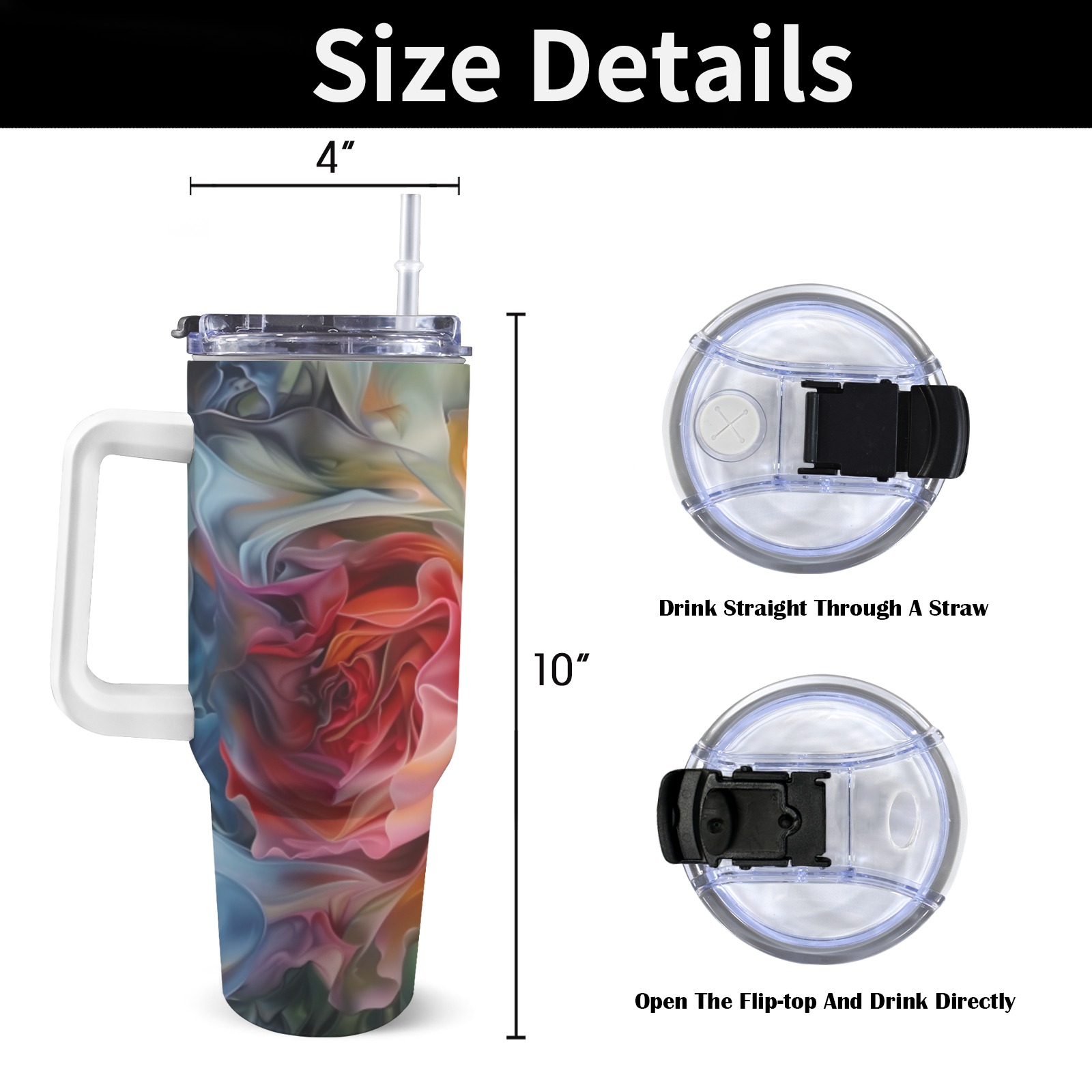 Floral Style 1 40oz Tumbler with White Handle