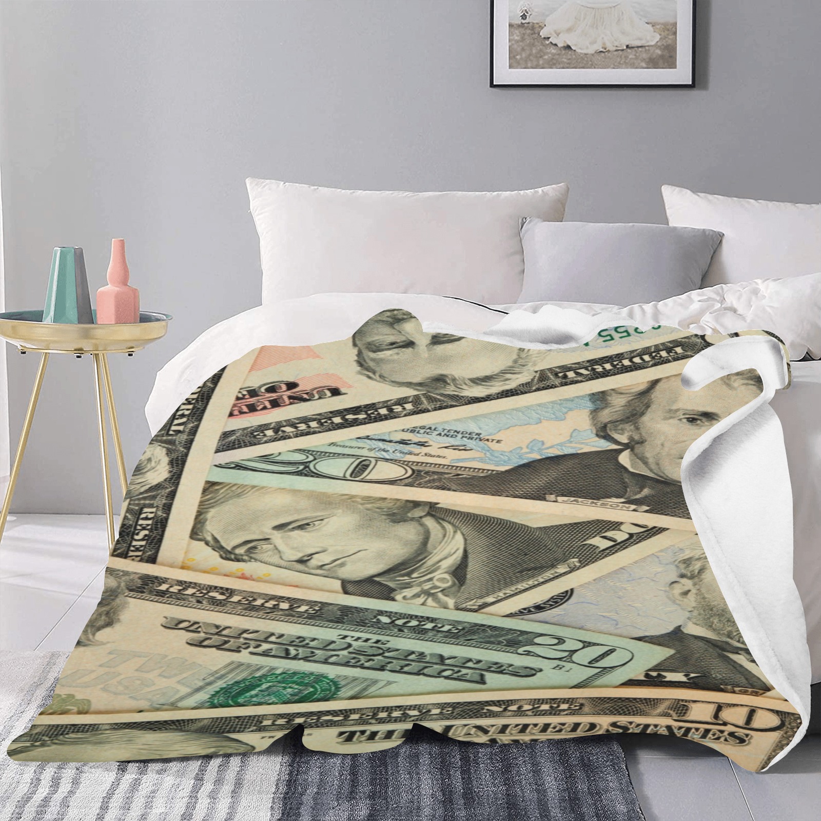 US PAPER CURRENCY Ultra-Soft Micro Fleece Blanket 60"x80" (Thick)