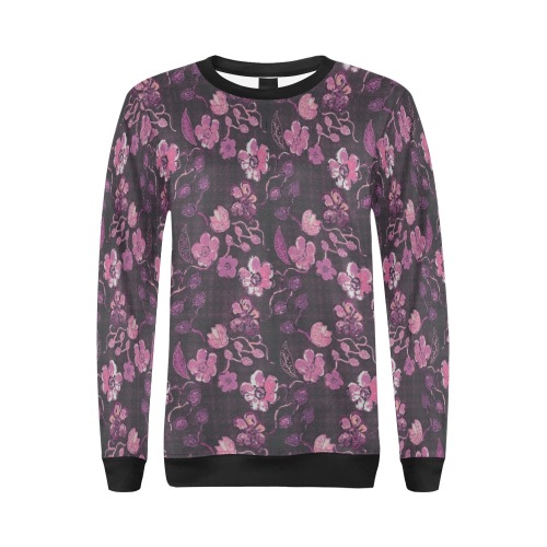 Pink-Purple Floral Vintage All Over Print Crewneck Sweatshirt for Women (Model H18)