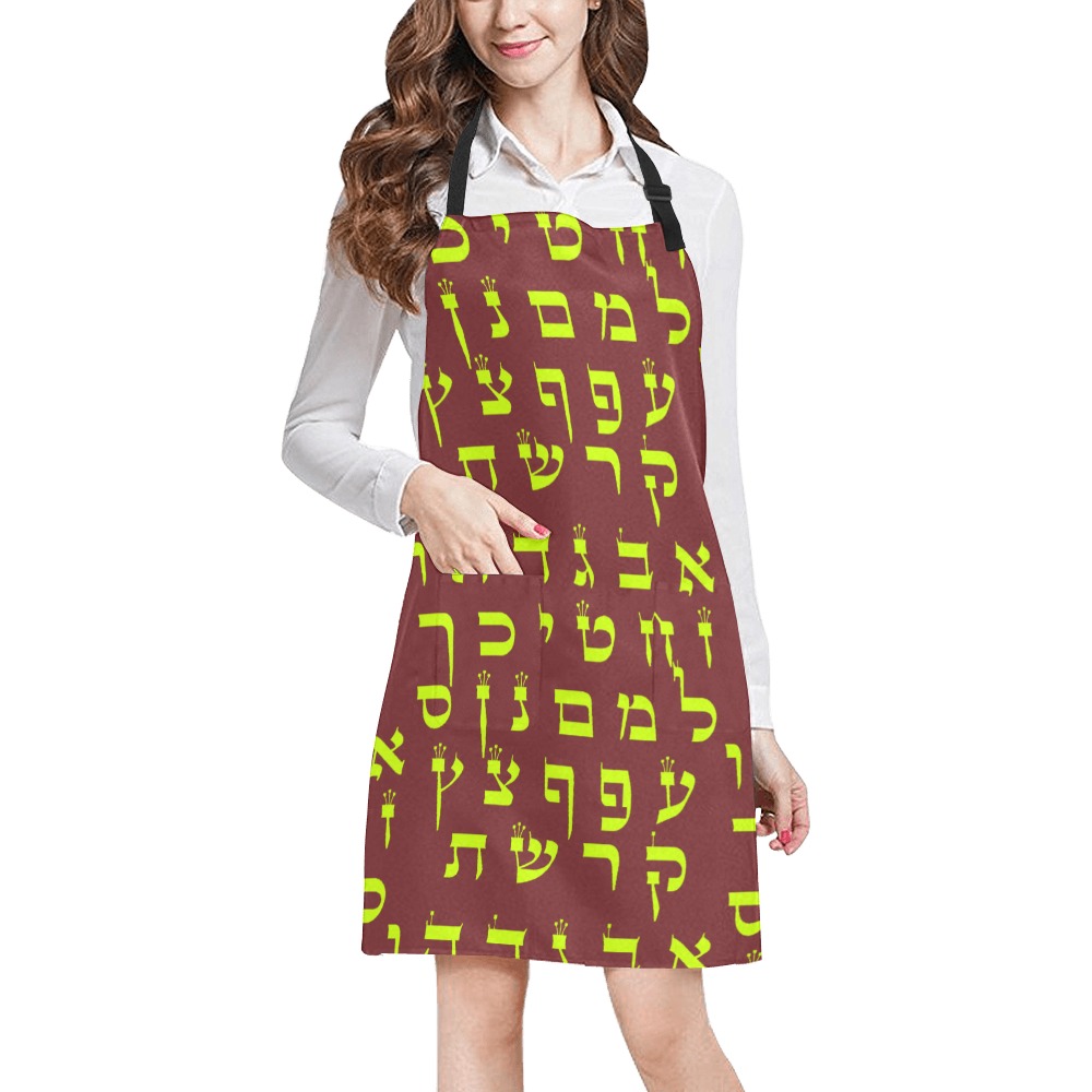 hebrew letters Torah scroll design-vert fluo All Over Print Apron