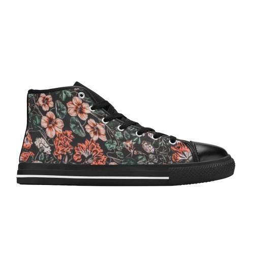 Cold Flower black Women's Classic High Top Canvas Shoes (Model 017)