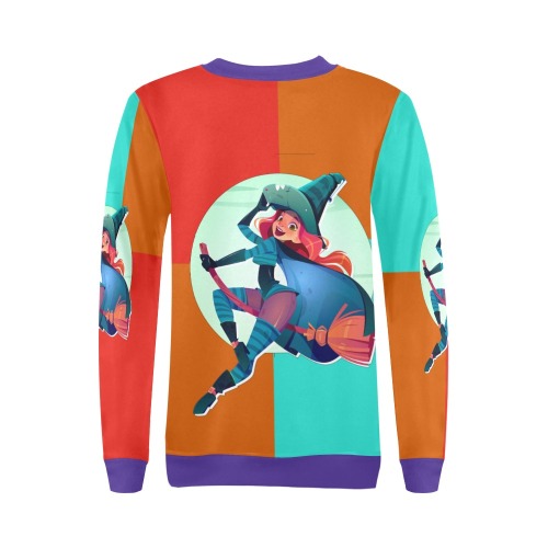 Sexy witch flying on broom Collectable Fly All Over Print Crewneck Sweatshirt for Women (Model H18)