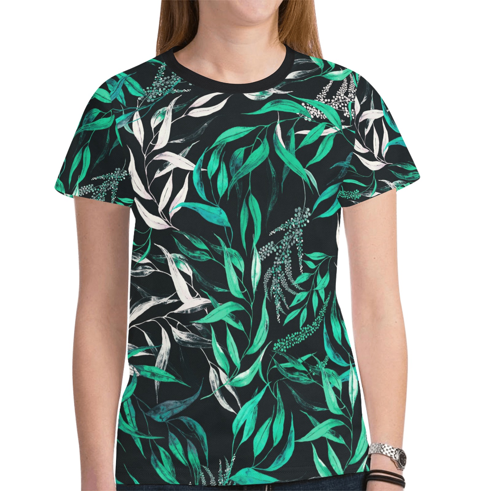 Greenish leaf paint 1 New All Over Print T-shirt for Women (Model T45)