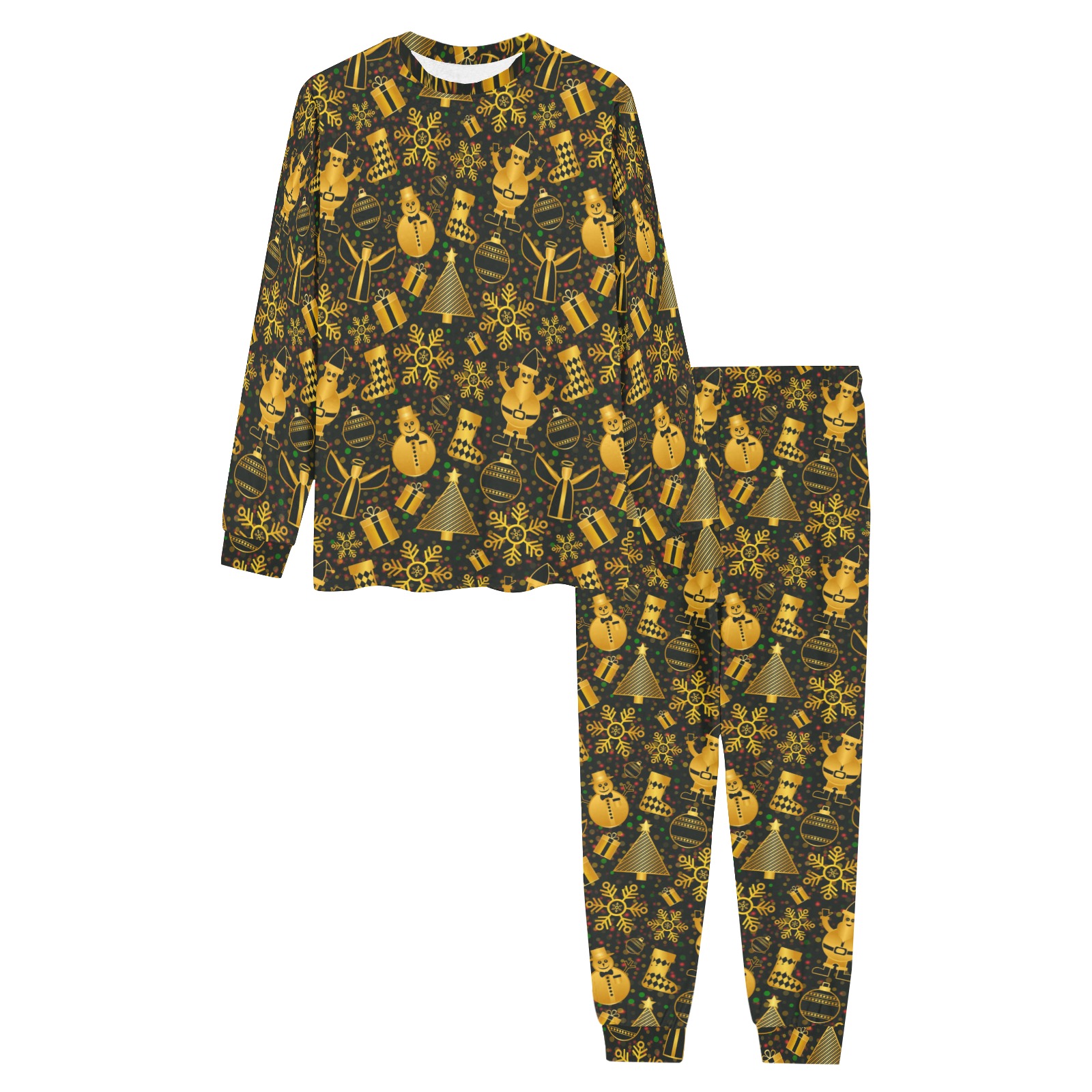 Golden Christmas Icons Men's All Over Print Pajama Set with Custom Cuff