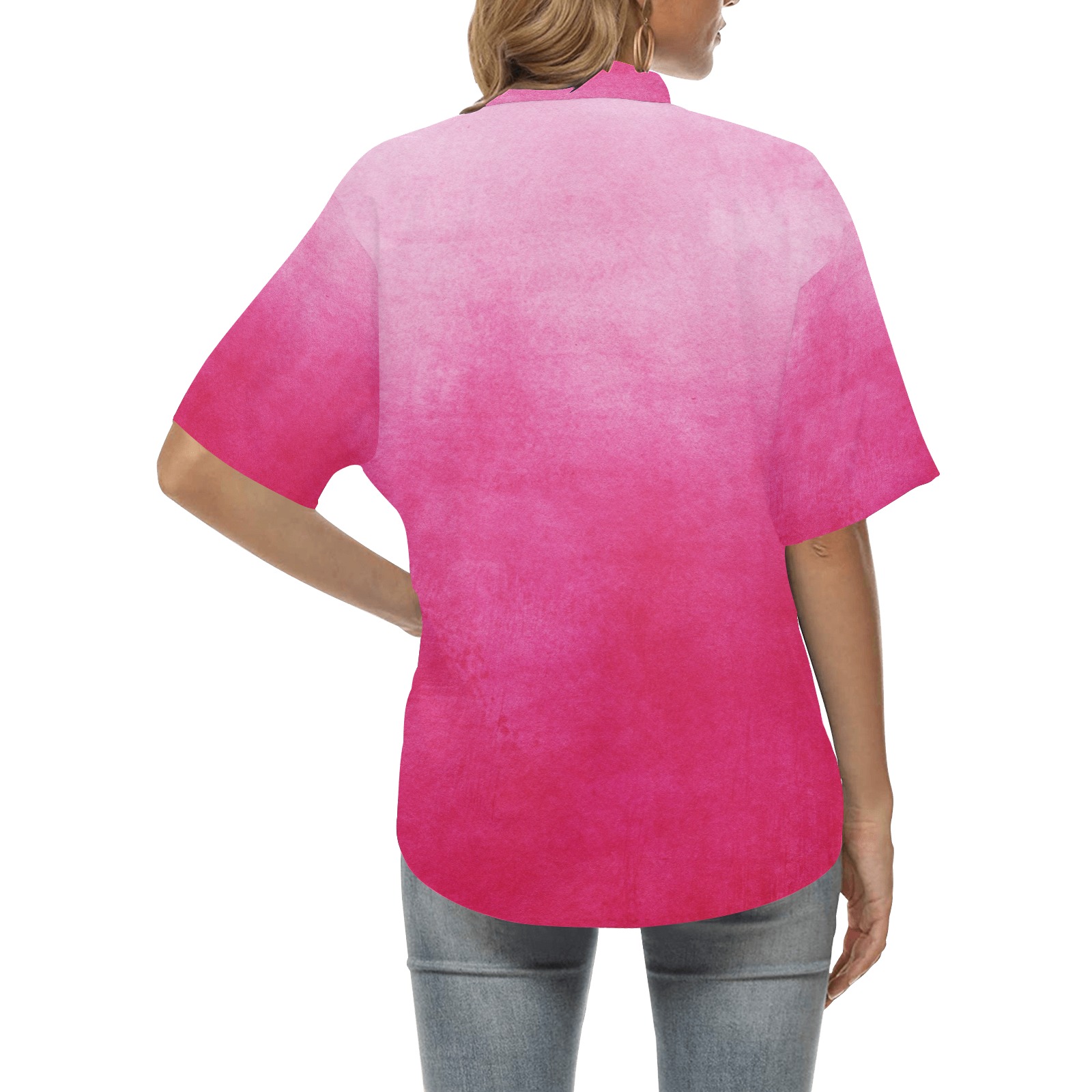 Perky Pink Gradient All Over Print Hawaiian Shirt for Women (Model T58)