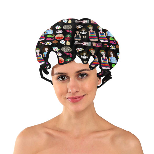 drawing collage black Shower Cap