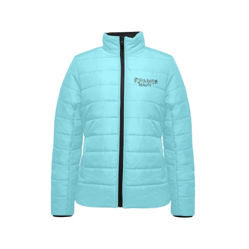 Light Blue Beauty Women's Stand Collar Padded Jacket (Model H41)