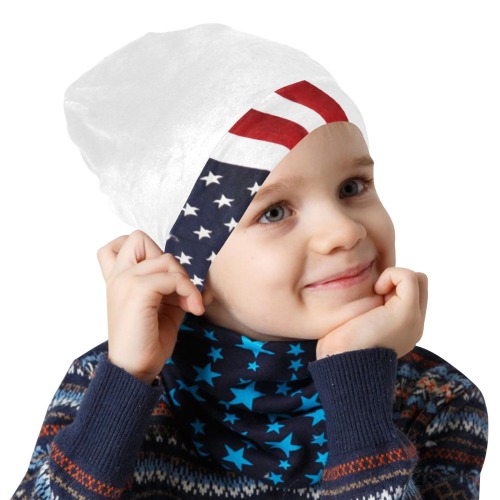 Patriotic USA Flag / White All Over Print Beanie for Kids