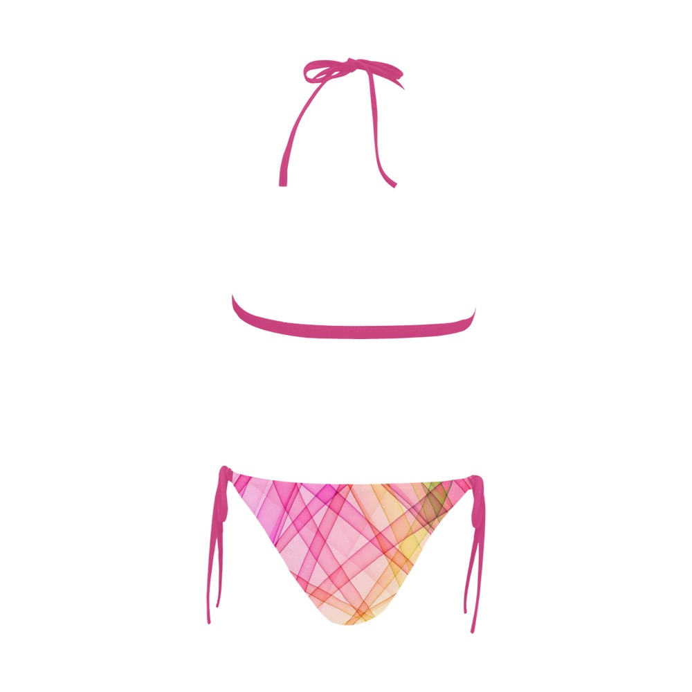 Colorful Geometric Pattern Buckle Front Halter Bikini Swimsuit (Model S08)