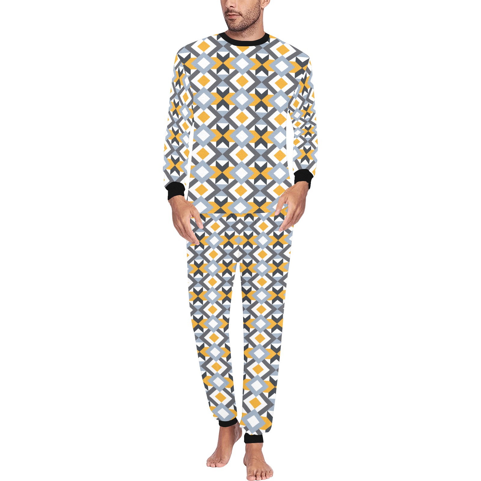 Retro Angles Abstract Geometric Pattern Men's All Over Print Pajama Set