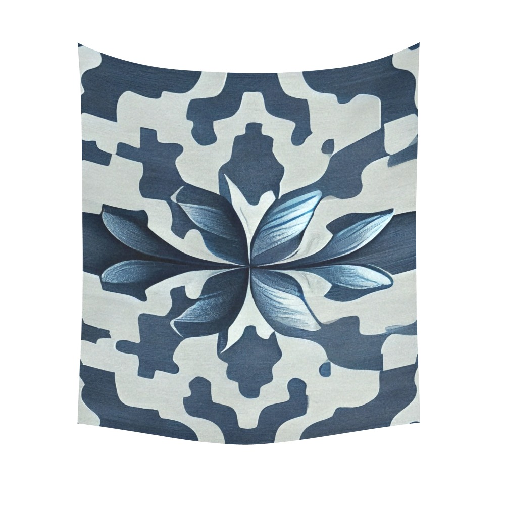 blue and white pattern 2 Cotton Linen Wall Tapestry 60"x 51"