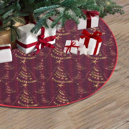 Christmas golden trees in red Thick Christmas Tree Skirt 30" x 30"