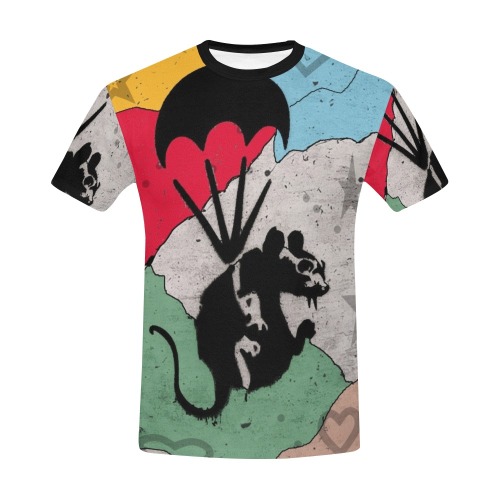 Rat in Love of Banksy Pop Art by Nico Bielow All Over Print T-Shirt for Men (USA Size) (Model T40)