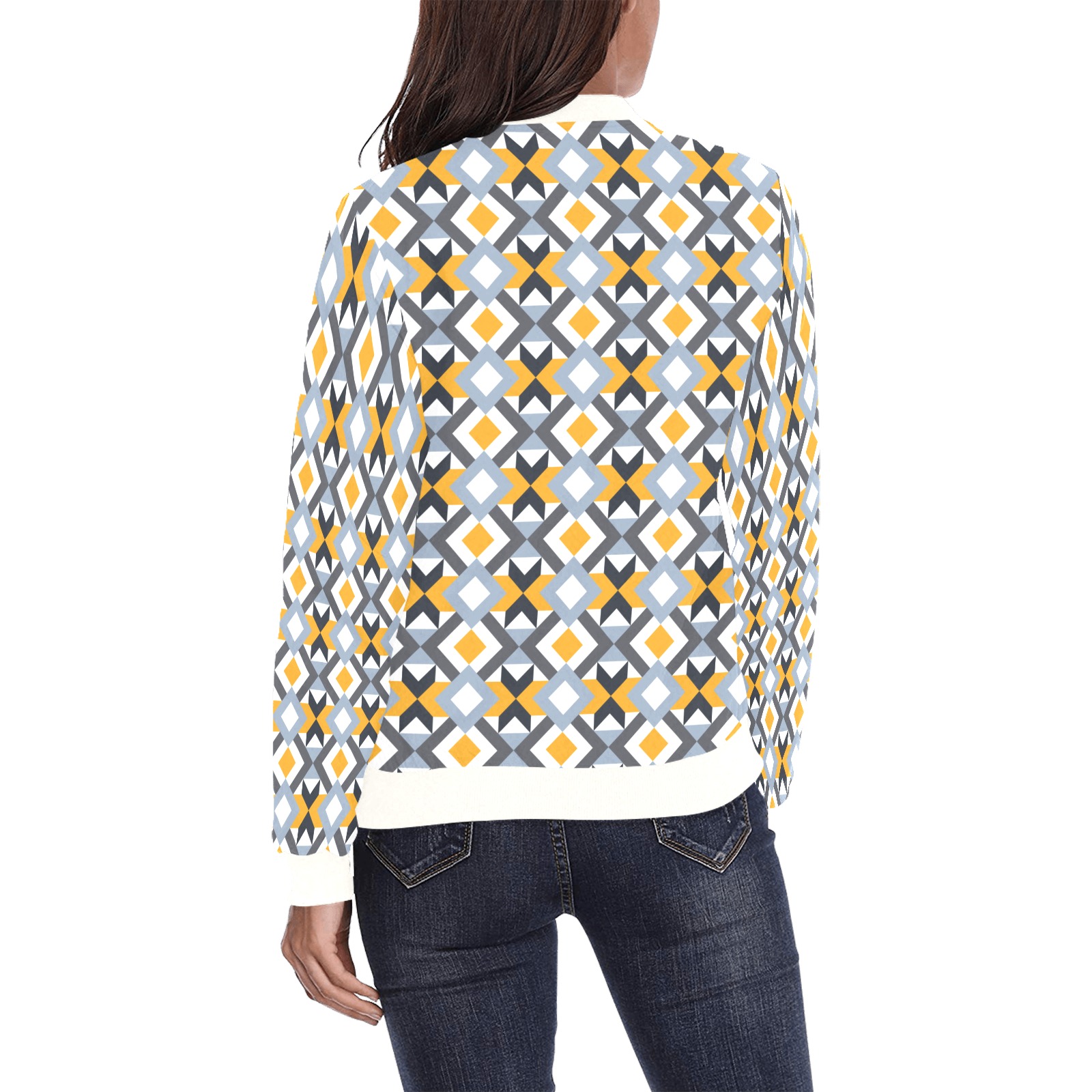 Retro Angles Abstract Geometric Pattern All Over Print Bomber Jacket for Women (Model H36)